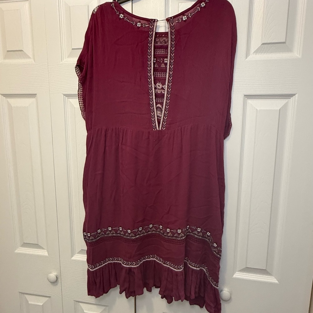 Free People Burgundy Embroidered Boho Dress Size Large - Picture 12 of 12